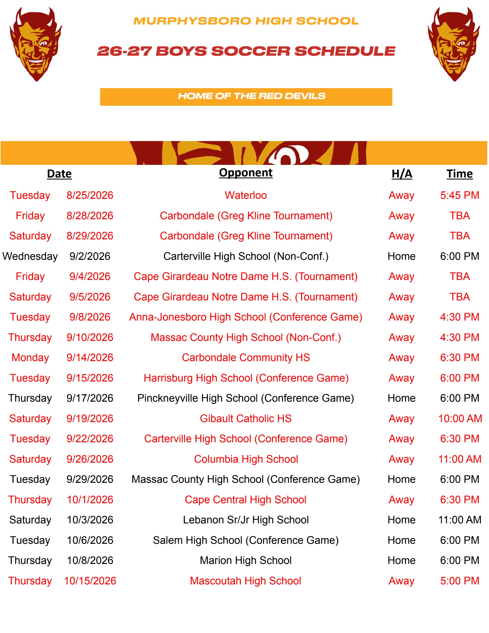2026-27 Boys Soccer Schedule